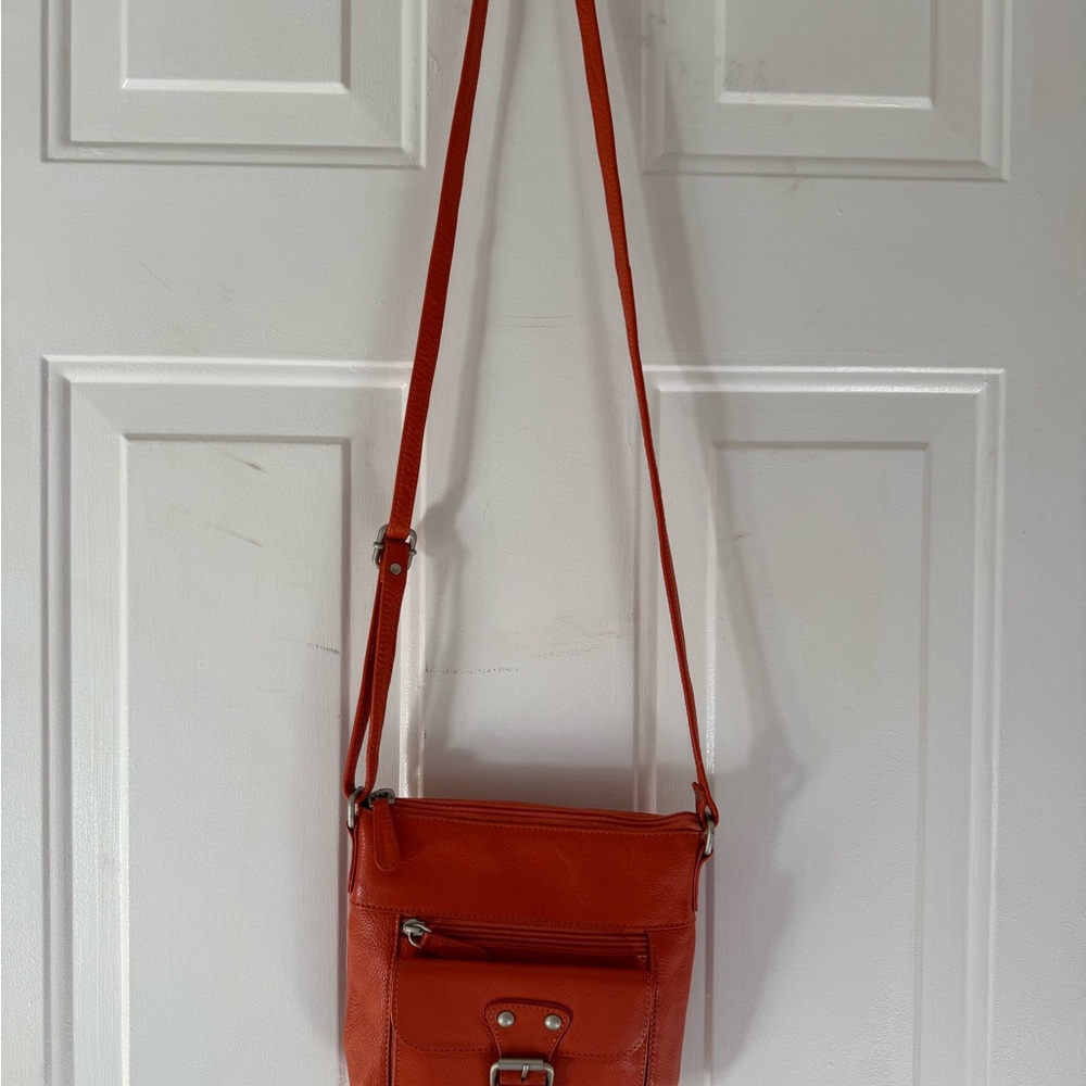 Trendy Orange Leather Crossbody Bag